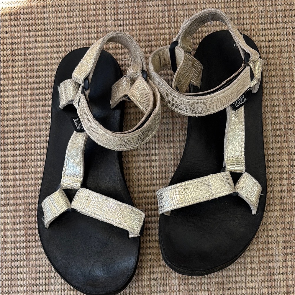 Teva sandals in metallic and black